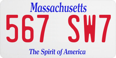 MA license plate 567SW7