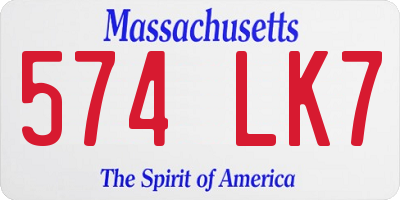 MA license plate 574LK7