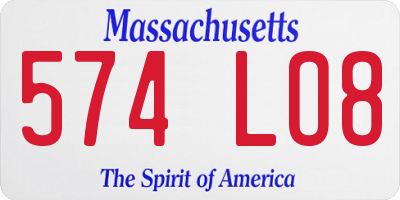 MA license plate 574LO8