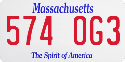 MA license plate 574OG3
