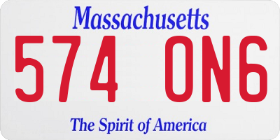 MA license plate 574ON6