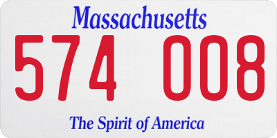 MA license plate 574OO8