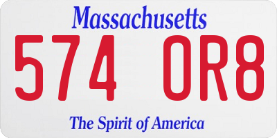 MA license plate 574OR8