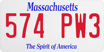 MA license plate 574PW3
