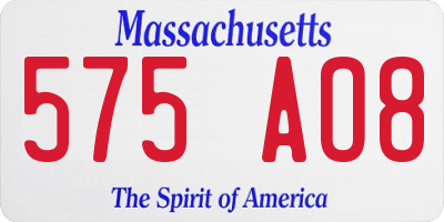 MA license plate 575AO8