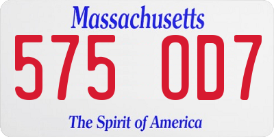 MA license plate 575OD7