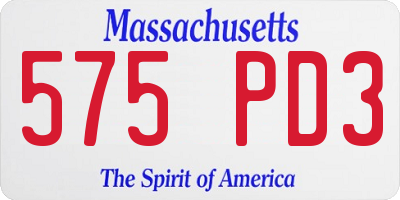 MA license plate 575PD3