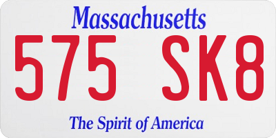 MA license plate 575SK8