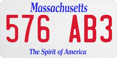 MA license plate 576AB3