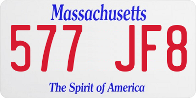 MA license plate 577JF8