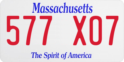 MA license plate 577XO7