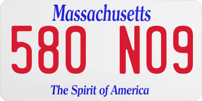 MA license plate 580NO9