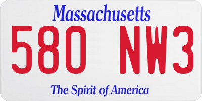 MA license plate 580NW3