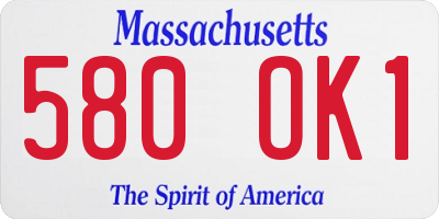 MA license plate 580OK1