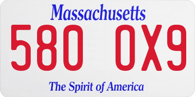 MA license plate 580OX9