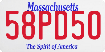 MA license plate 58PD50