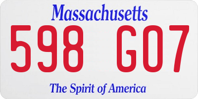 MA license plate 598GO7