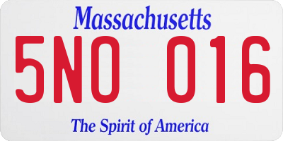 MA license plate 5NO016