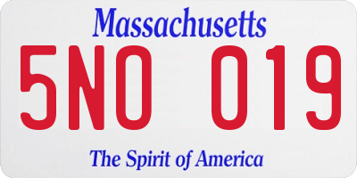 MA license plate 5NO019
