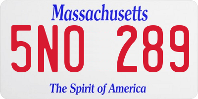 MA license plate 5NO289