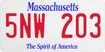 MA license plate 5NW203