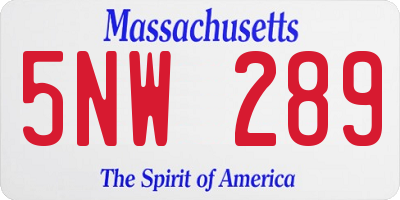MA license plate 5NW289