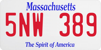 MA license plate 5NW389