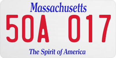 MA license plate 5OA017