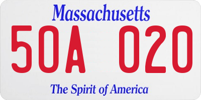 MA license plate 5OA020