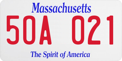 MA license plate 5OA021
