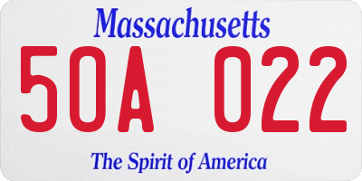 MA license plate 5OA022