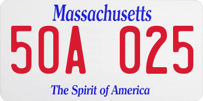 MA license plate 5OA025