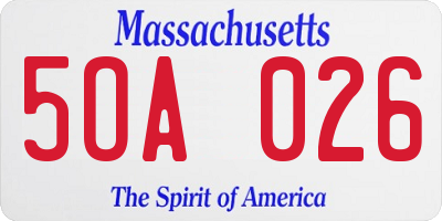 MA license plate 5OA026