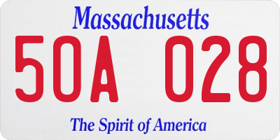 MA license plate 5OA028