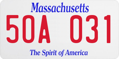 MA license plate 5OA031