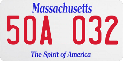 MA license plate 5OA032