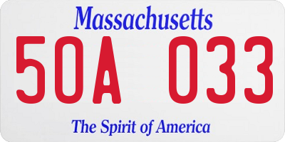 MA license plate 5OA033