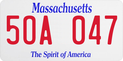MA license plate 5OA047