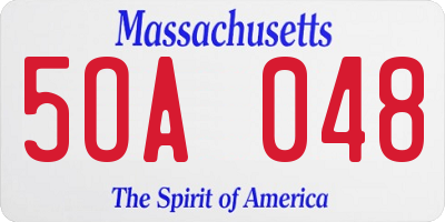 MA license plate 5OA048