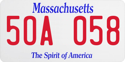 MA license plate 5OA058
