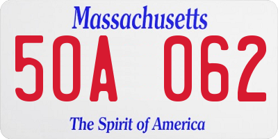 MA license plate 5OA062