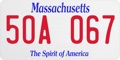 MA license plate 5OA067
