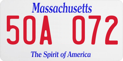 MA license plate 5OA072