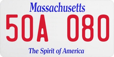 MA license plate 5OA080