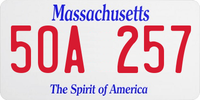 MA license plate 5OA257