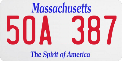 MA license plate 5OA387