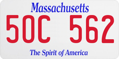 MA license plate 5OC562