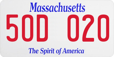 MA license plate 5OD020