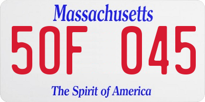 MA license plate 5OF045