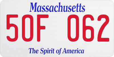 MA license plate 5OF062